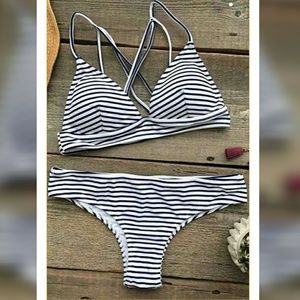 Cupshe blue and white striped bikini set